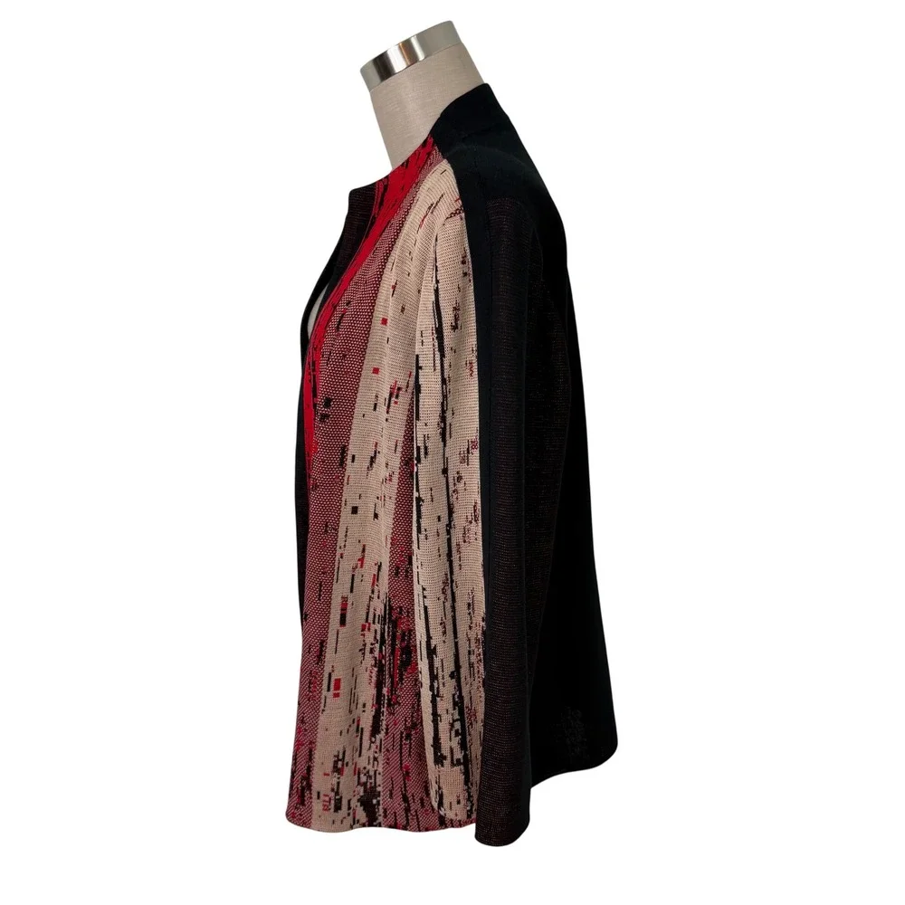 Ming Wang Knit Blazer Cardigan Open Front Abstract Print‎ Red Black XL - Picture 3 of 12